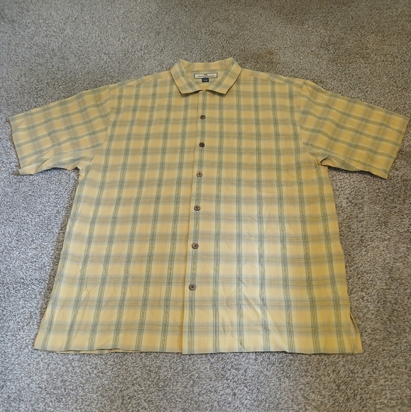 Tommy Bahama 100% Silk Yellow Button Down Shirt Men's Size Large - Picture 1 of 3